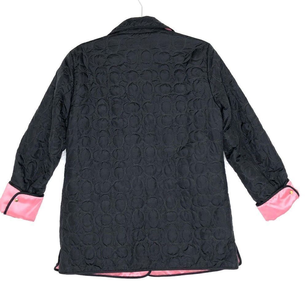 COACH Black & Pink Monogram C Logo Quilted Jacket Size S Satin Pink lining NWT - Picture 2 of 9